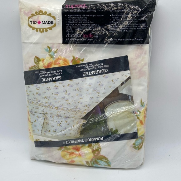 Vintage Tex-Made Truprest Yellow Roses Floral Double Full Flat Sheet 81 x 100 - Picture 4 of 6